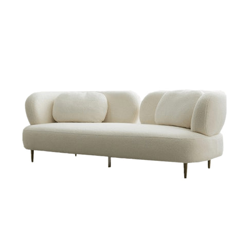 Cyrus White Boucle fabric 3 Seater Sofa White Curved Couch