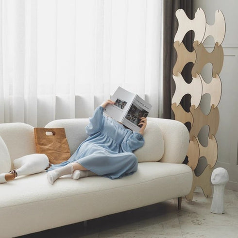 Cyrus White Boucle fabric 3 Seater Sofa White Curved Couch