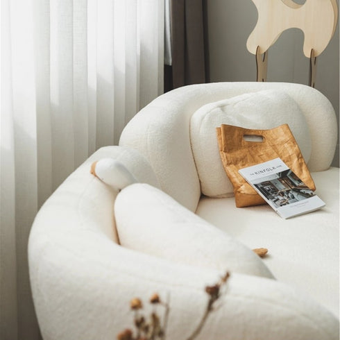 Cyrus White Boucle fabric 3 Seater Sofa White Curved Couch