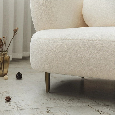 Cyrus White Boucle fabric 3 Seater Sofa White Curved Couch