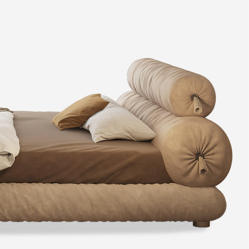 Dakari Suede Fabric Modern Shaped Headboard Bed Frame