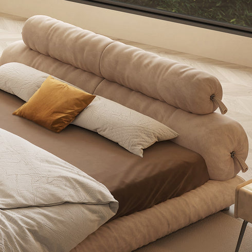 Dakari Suede Fabric Modern Shaped Headboard Bed Frame