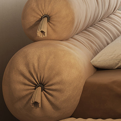 Dakari Suede Fabric Modern Shaped Headboard Bed Frame