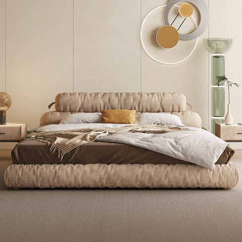 Dakari Suede Fabric Modern Shaped Headboard Bed Frame