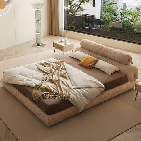 Dakari Suede Fabric Modern Shaped Headboard Bed Frame