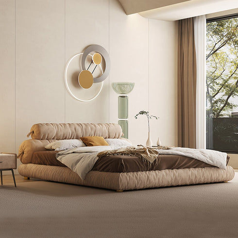 Dakari Suede Fabric Modern Shaped Headboard Bed Frame