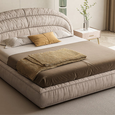 Dallas Suede Fabric Modern Shaped Headboard Bed Frame