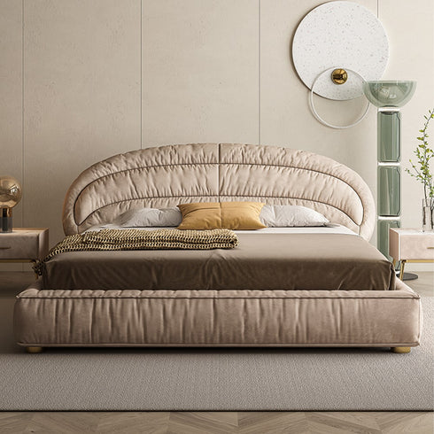 Dallas Suede Fabric Modern Shaped Headboard Bed Frame