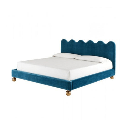 Dangelo Velvet Fabric Bed Frame with Golden Spherical Feet