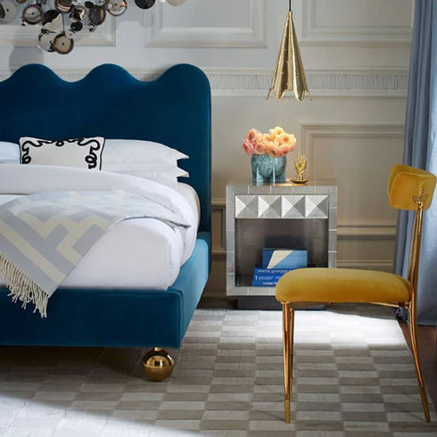 Dangelo Velvet Fabric Bed Frame with Golden Spherical Feet