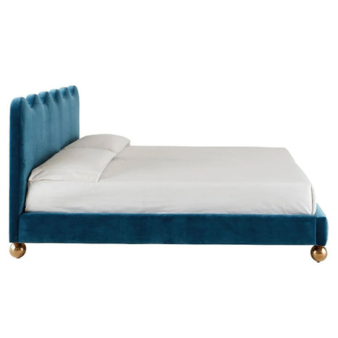 Dangelo Velvet Fabric Bed Frame with Golden Spherical Feet