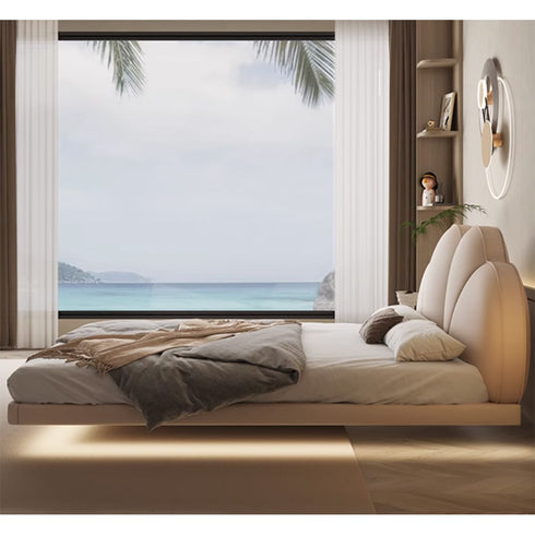 Danon Microfiber Leather Flower Shaped Headboard Modern Floating Bed Frame