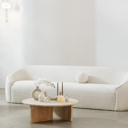 Dario Boucle Fabric Loveseat Sofa Round Shaped Upholstery Couch