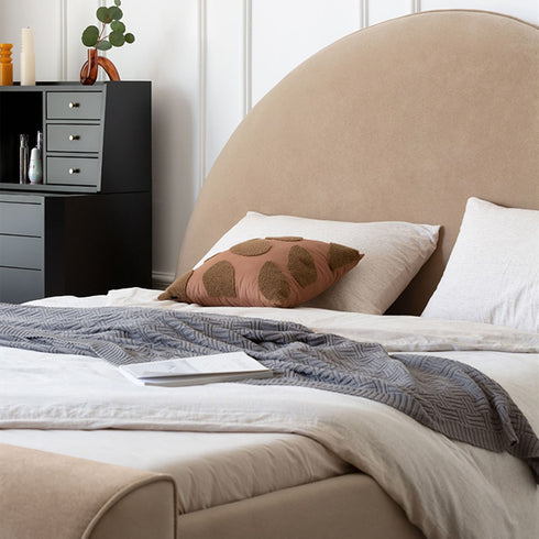 Desirae Velvet Round Shaped Headboard Bed Frame