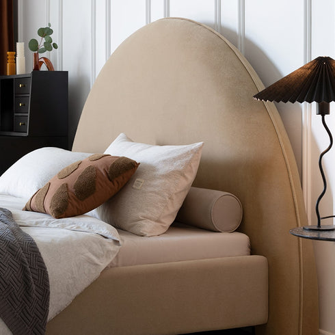 Desirae Velvet Round Shaped Headboard Bed Frame