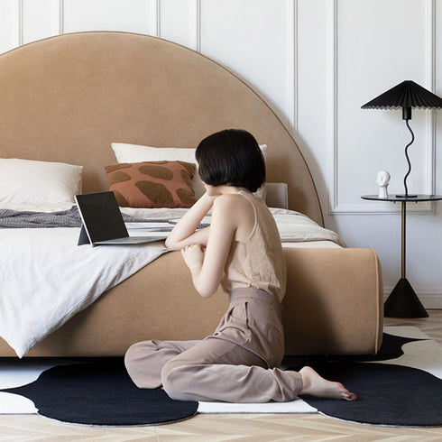 Desirae Velvet Round Shaped Headboard Bed Frame