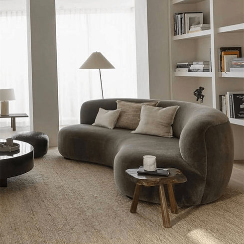 Doris Boucle/Velvet Curved 3 Seater Sofa Round Shaped Interior Upholstery Couch