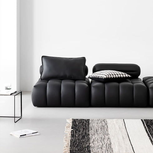 Edana Black Calf Leather 3 Seater Sofa Armless Couch