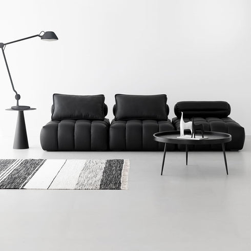 Edana Black Calf Leather 3 Seater Sofa Armless Couch