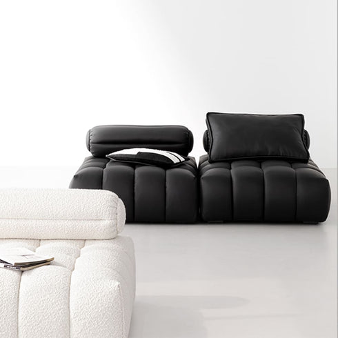 Edana Black Calf Leather 3 Seater Sofa Armless Couch