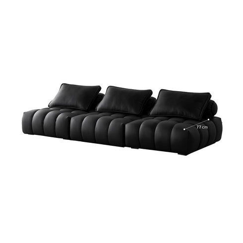 Edana Black Calf Leather 3 Seater Sofa Armless Couch