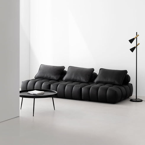 Edana Black Calf Leather 3 Seater Sofa Armless Couch