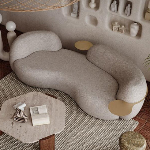 Eli Boucle Curved 3 Seater Sofa With Side Table Luxury Couch