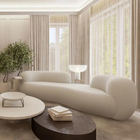 Eli Boucle Curved 3 Seater Sofa With Side Table Luxury Couch