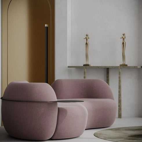 Eli Boucle Curved 3 Seater Sofa With Side Table Luxury Couch