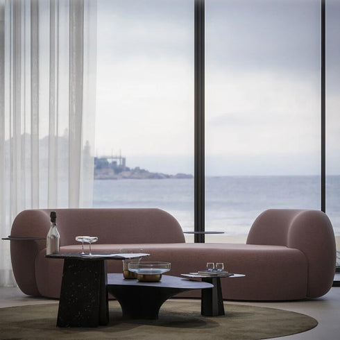 Eli Boucle Curved 3 Seater Sofa With Side Table Luxury Couch