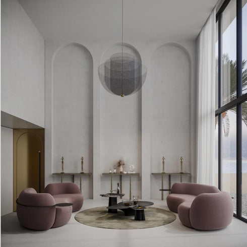 Eli Boucle Curved 3 Seater Sofa With Side Table Luxury Couch