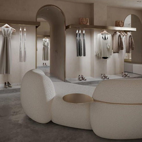 Eli Boucle Curved 3 Seater Sofa With Side Table Luxury Couch