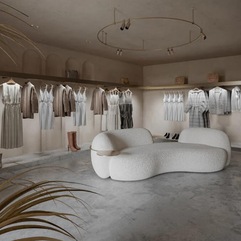 Eli Boucle Curved 3 Seater Sofa With Side Table Luxury Couch