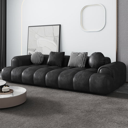 Elias Black Calf Leather 3 Seater Sofa Armrest Couch