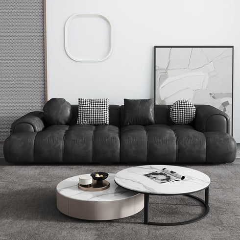 Elias Black Calf Leather 3 Seater Sofa Armrest Couch