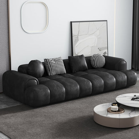 Elias Black Calf Leather 3 Seater Sofa Armrest Couch