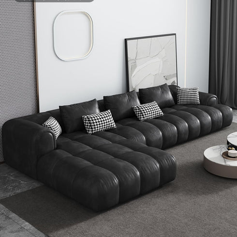 Elias Black Calf Leather 3 Seater Sofa Armrest Couch