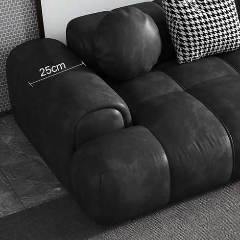 Elias Black Calf Leather 3 Seater Sofa Armrest Couch