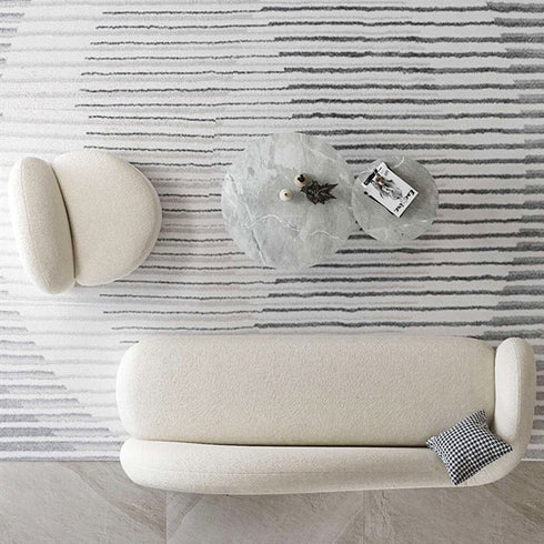 Elle White Boucle fabric Shaped 3 Seater Sofa Upholstery Couch