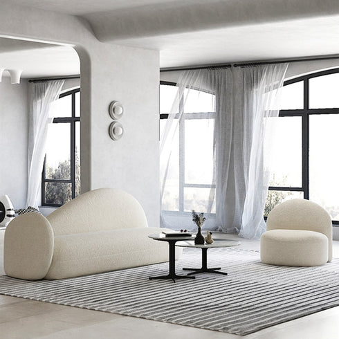 Elle White Boucle fabric Shaped 3 Seater Sofa Upholstery Couch