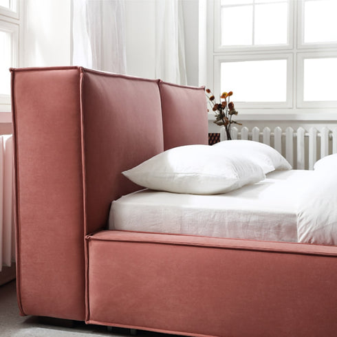 Elya Suede Fabric Cube Headboard Bed Frame