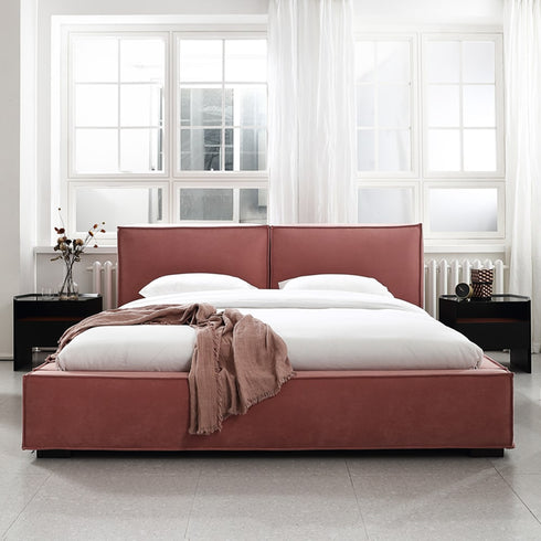 Elya Suede Fabric Cube Headboard Bed Frame