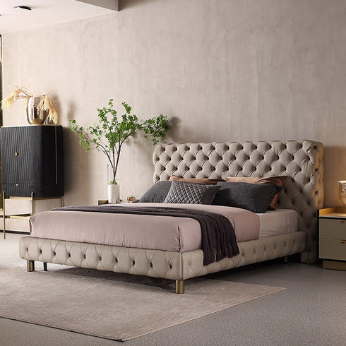 Elyse Brown Velvet Fabric High-back Bed Frame