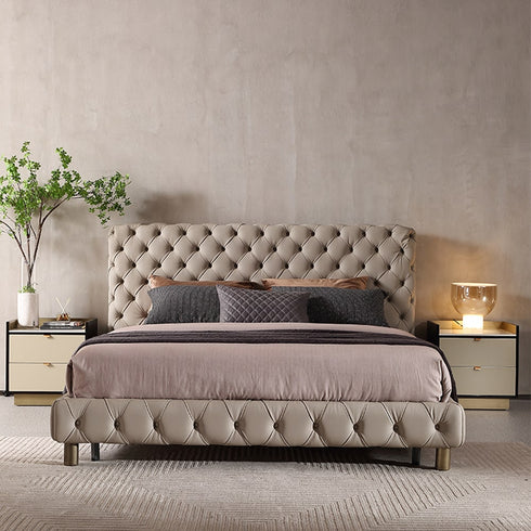 Elyse Brown Velvet Fabric High-back Bed Frame