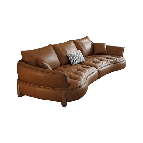 Emrick Curved Vintage Leather 3 Seater Sofa First Layer Cowhide Couch