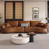Emrick Curved Vintage Leather 3 Seater Sofa First Layer Cowhide Couch