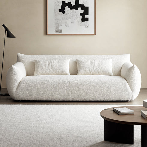 Enzo White Boucle Fabric Loveseat Sofa Minimalist Couch