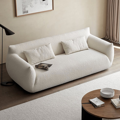 Enzo White Boucle Fabric Loveseat Sofa Minimalist Couch