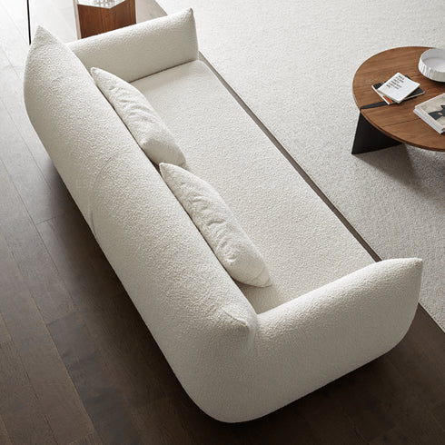 Enzo White Boucle Fabric Loveseat Sofa Minimalist Couch