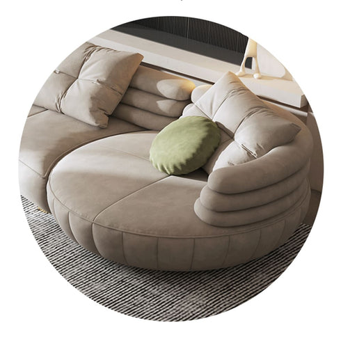 Eric Beige Suede Fabric Curved Secional Sofa Round Chaise Couch